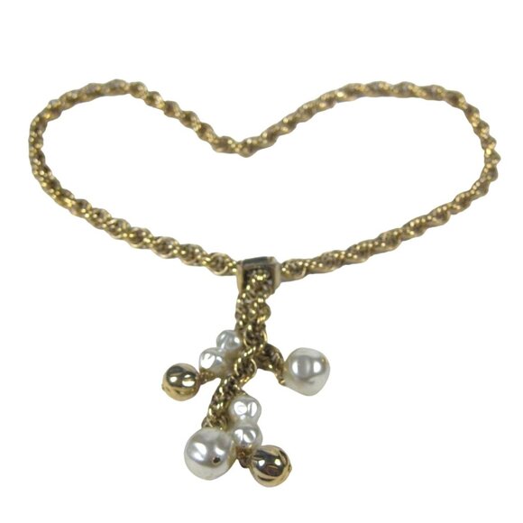 Vintage Goldtone Rope Slide Chain Necklace Faux Pearl Charms Pendant 24 Inch - Picture 11 of 11